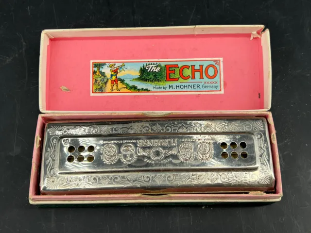 Vintage Harmonica M HOHNER the Echo Harp 55/80 m2 key c/g 2faces boite d'origine