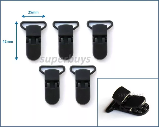 1 5 20 Black Plastic Suspender Bib Pacifier Dummy Teething Clips Buckle Nuki KAM