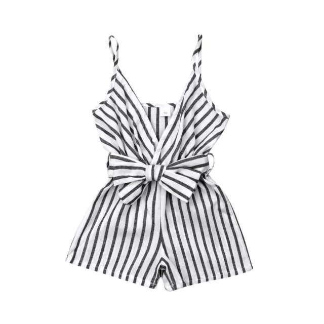 Baby Girls Jumpsuit with Removable Waist Belt, Striped Sling Loose Romper Lovely