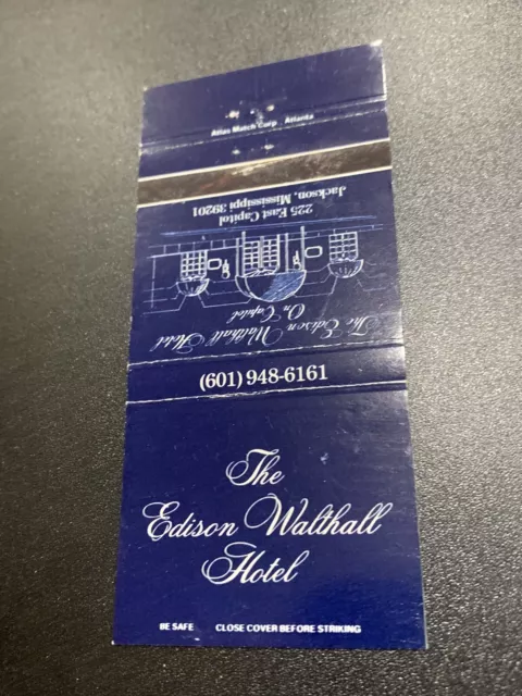 Vintage Mississippi Matchbook: “The Edison Walthall Hotel” Jackson, MS