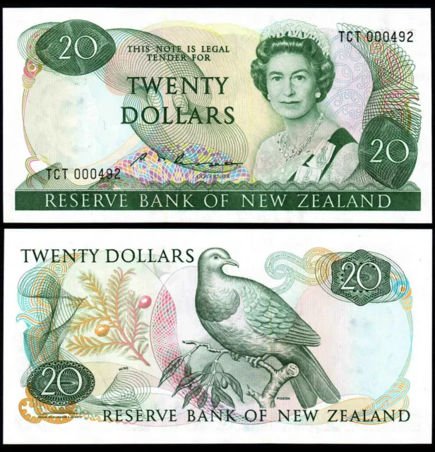 NEW ZEALAND 20 DOLLARS RUSSELL (P173b) QEII FIRST PREFIX TCT 000492 UNC