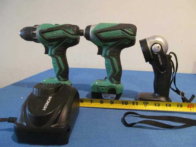 HITACHI DS 10DFL2 DRILL & WH 10DFL2 IMPACT DRIVER COMBO SET 12V CORDLESS w BATTS HITACHI DS 10DFL2 DRILL & WH 10DFL2 IMPACT DRIVER COMBO SET 12V CORDLESS w BATTS