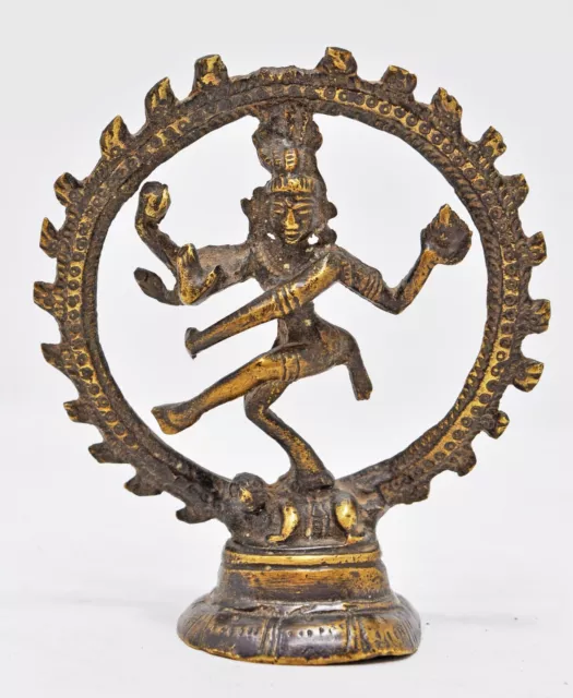 Antik Messing Gott Shiva Nataraj Idol Figur Alt Handgefertigt Fein Graviertes
