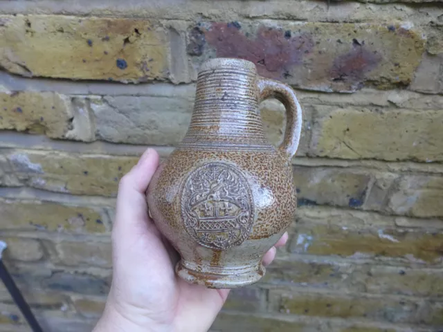 16th Century Raeren Armorial Stoneware Jug Circa 1580