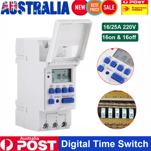 Digital LCD Power Programmable DIN Rail Timer Time Switch Relay AC 220V -240V