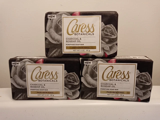 3 PACK Caress Botanicals Bar Soap Charcoal & Rosehip Oil 5 oz FREE SHIPPING