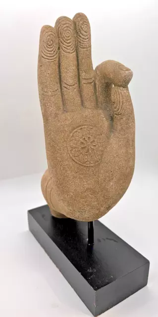 Yoga Mudra Hand Sculpture Cement Stone Cast  10"×6"x2.5"  Buddha Art on Stand