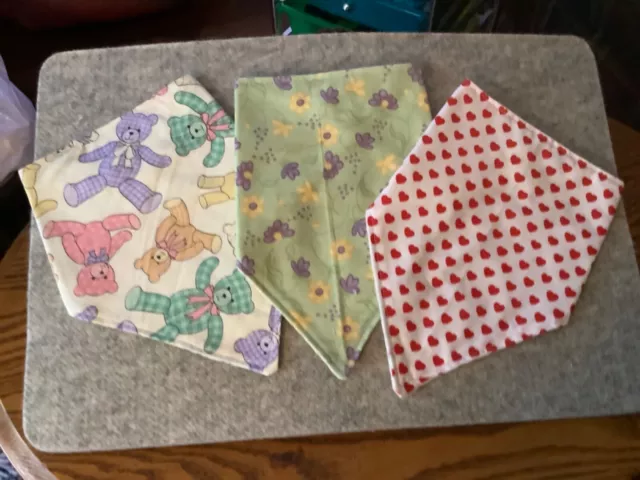 Adorable Homemade Mixed Set of Girls Bandana Bibs Infant  Size Set of 3