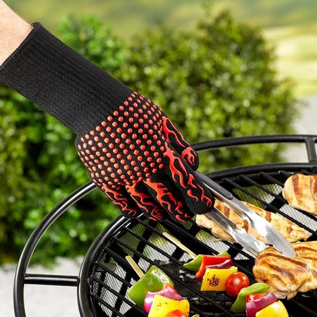 BBQ Grilling Grip Flame Design Outdoor Silicone Heat-resistant Cooking Gloves