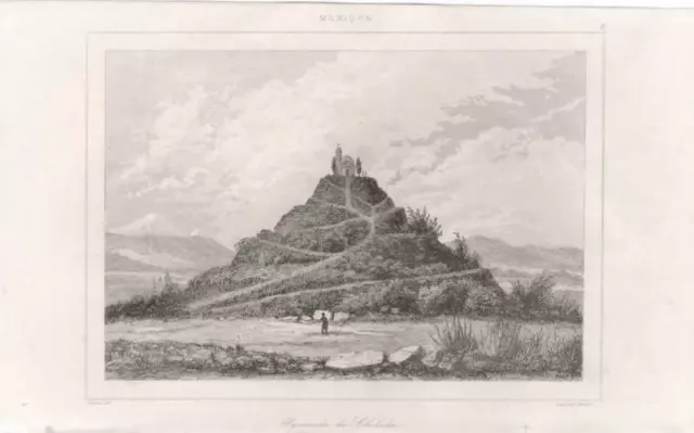 Stampa antica Old print Messico Piramide di Cholula Arnout Lemaitre 1841