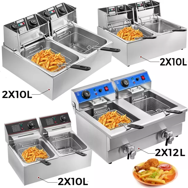 VEVOR 20/24L Doppel Friteuse Fritteuse Fettbackgerät Fritöse Profi Kaltzone