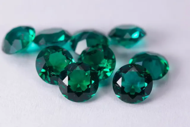 [Wholesale] Lab Created Emerald Faceted Round Shape Loose Gemstone ,Hydrothermal