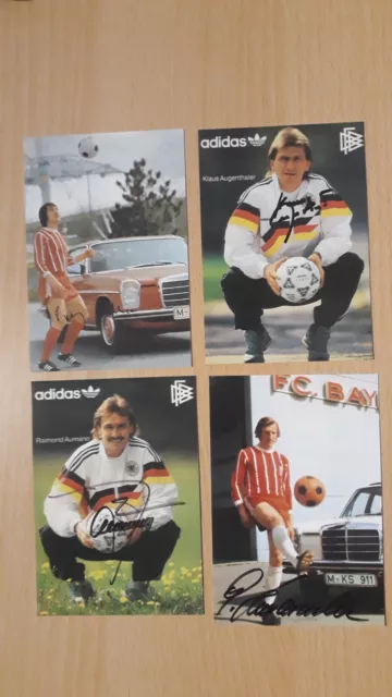 4 Autogrammkarten FC Bayern München Kapellmann,Augenthaler,Aumann, Schwarzenbeck
