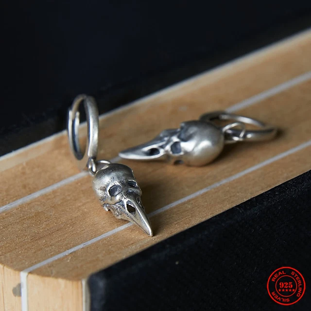 100% 925 Sterling Silver Retro Platypus Skull Pendant Drop Earring Punk Street