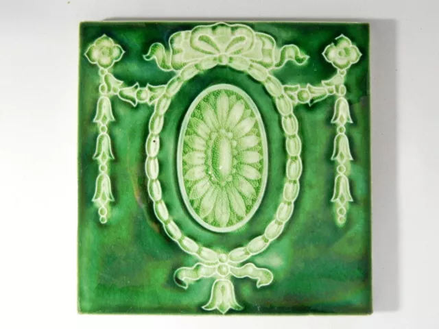 Antique England Tile Washstand Fireplace Wash Stand Edwardian Majolica Green