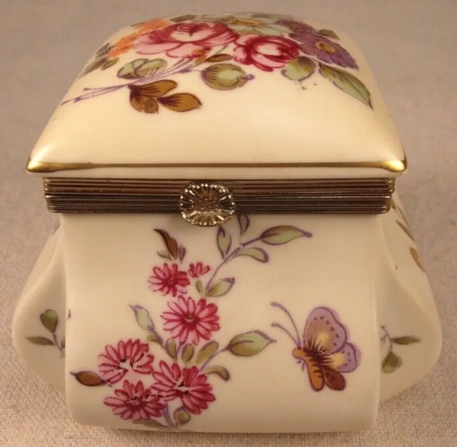 VG Vintage Lefton Japan Square Floral Cream Porcelain Lidded Box W/ Butterflies
