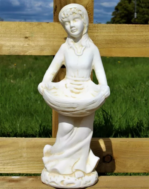 Antique White Large Lady Bird Bath outdoor Cherub Fairy Garden Decor Patio gift