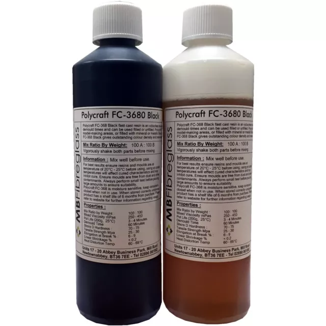 Polycraft FC3680 Black Polyurethane Casting Resin - 1kg Kit (Pre-Pigmented)