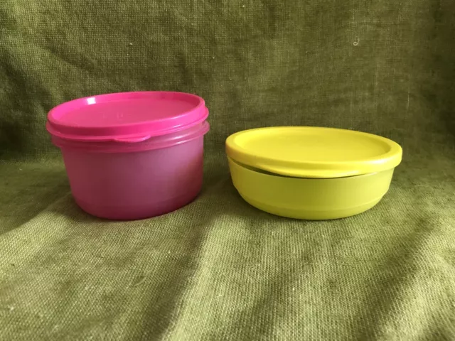 TUPPERWARE CONTAINERS ROUND with Lids Hot Pink, Neon Yellow MINT $18.50 -  PicClick