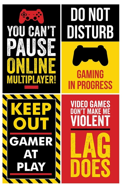 Gaming Posters, Set of 4, 11x17 Inches, Video Game Artwork, Gamer Wall Art