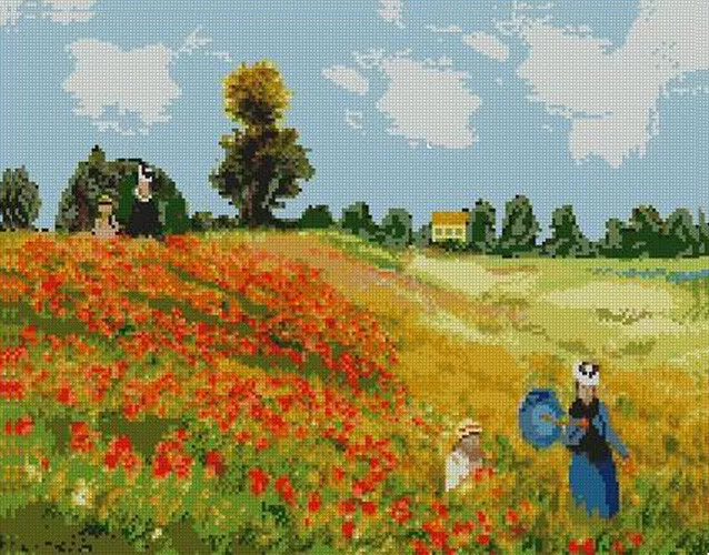 Monet Poppy Field Counted Cross Stitch Kit 15" x 11.75" 14 Count