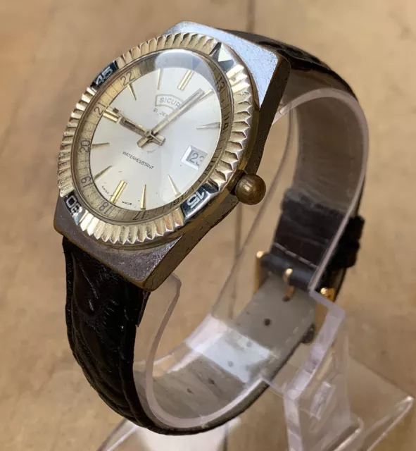 Vintage Sicura By Breitling Diver 21J Automatic Rotating Bezel Men's Jumbo Watch