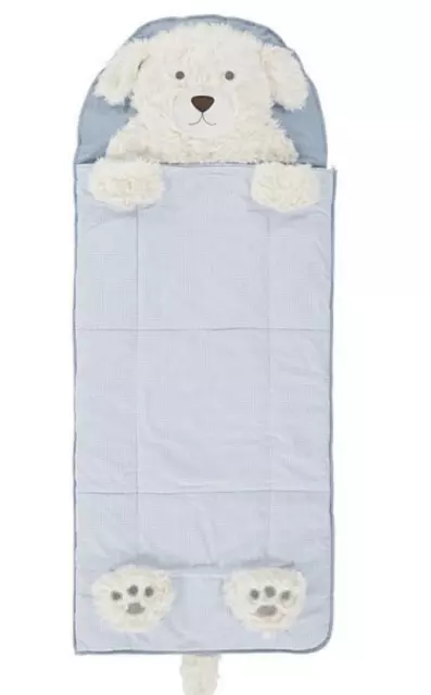 Pottery Barn Kids - Shaggy Puppy Sleeping Bag - Monogramed EZRA - Blue Checked