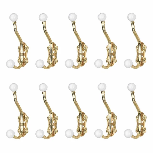 Coat Hooks Porcelain Knob Bright Solid Brass Set of 10 | Renovator's Supply