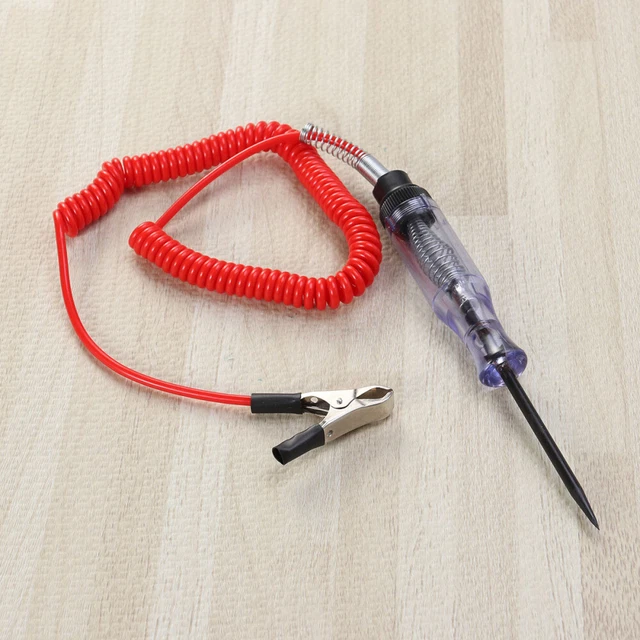Penna Tester Per Circuiti Auto 6V-12V-24V Con Sonda Affilata E Cavo A Spirale – Lunghezza Totale 220cm – Per Manutenzione Auto E Moto - 3