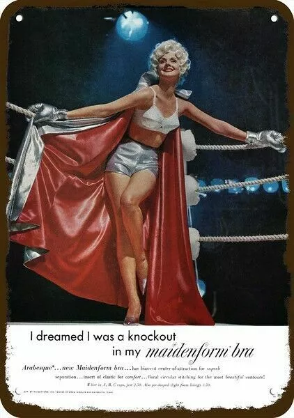 1961 Sexy Boxer Woman in MAIDENFORM BRA Vntg-Look DECORATIVE REPLICA METAL SIGN