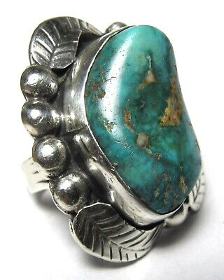 HUGE Old Pawn Navajo CHUNKY NUGGET Turquoise Silver Native American sz8  29.5gr