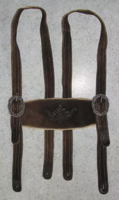 Dark Brown Traditional Costume Leather Suspenders For Trousers Approx. up To