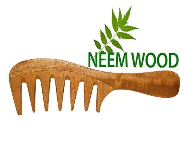 Peine de madera de Neem para crecimiento del cabello con dientes anchos...