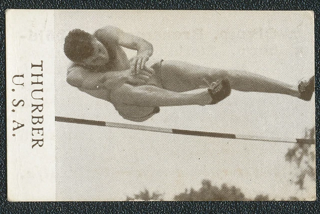 1936 Delos Thurber Usa High Jump Bronze Medal Alfa Olympic Skylt Card #42