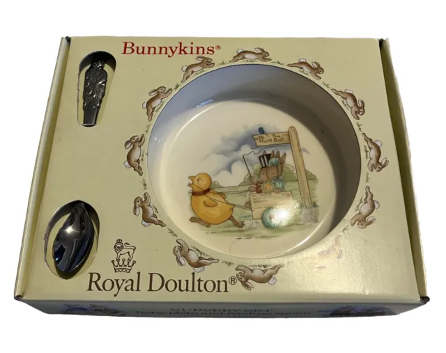 Royal Doulton Bunnykins Nursery Set Baby Plate & Feeding Spoon Vtg 1988