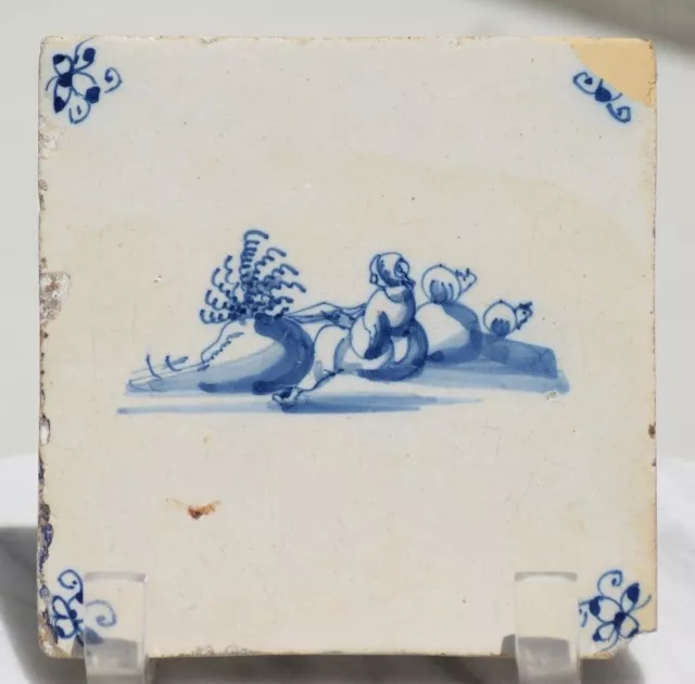 ANTIQUE DELFT BLUE WHITE 18th CENTURY DUTCH HOLLAND TILE FIGURAL LANDSCAPE 2