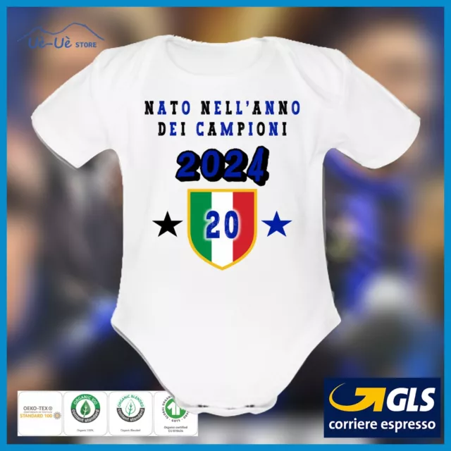 Body Neonato Inter campione 2024 Personalizzato In Cotone Divertente Bambino