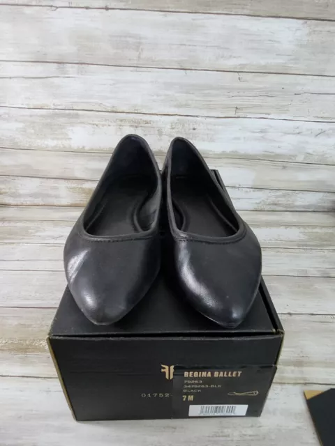 Frye Regina Black Leather Fringe Ballet Flat Shoes Size 7