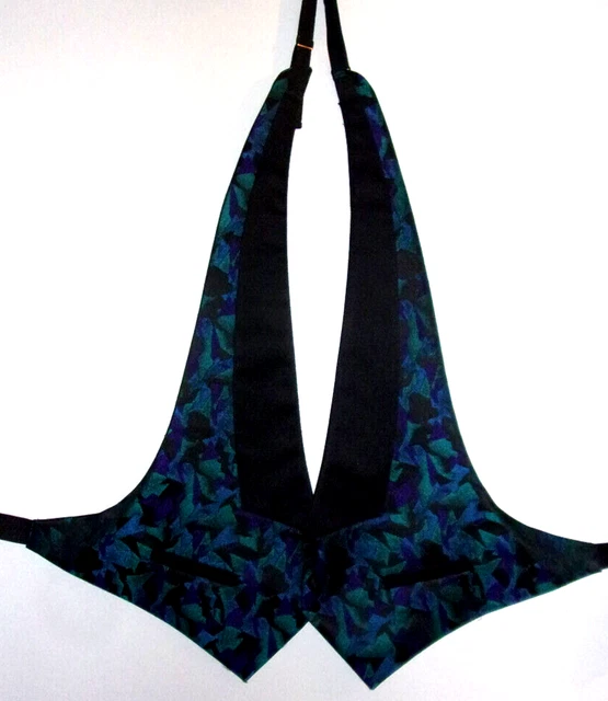 Men's Backless/Open Back Vest & Bow Tie -  Black, Green & Blue - Santana