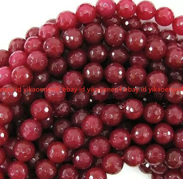 4/6/8/10mm Natural Faceted Brazil Red Ruby Gemstone Round Loose Beads 15"