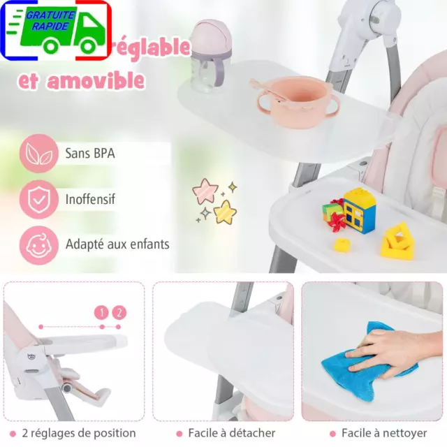 Balancelle Bébé Evolutif Chaise Haute Pliante Dossier à 5 Positions 3 Repose-pie 3