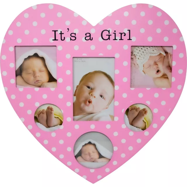 Its A Girl Heart Shape 6 Picture Photo Frame Collage Wall Hanging Gift Pink New