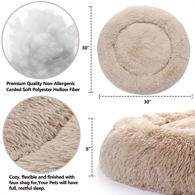 30 Inch Diameter Shaggy Fluffy Pet Dog Bed Donut Cuddler Cushion Non-Slip Cozy 2
