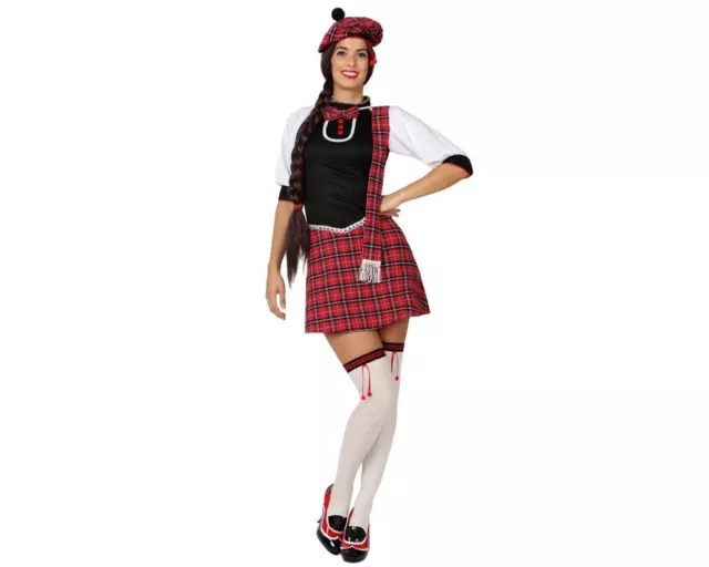 Costume scozzese donna vestito kilt a quadretti nero rosso taglia XS/S carnevale