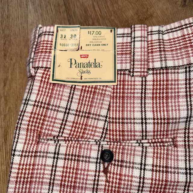 NEW Levi's Panatela Pants Men 32 30 Leisure Suit Plaid Disco VTG 60s 70s NOS USA