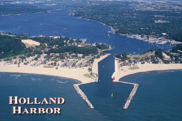 Aerial View of Holland Harbor Michigan, Lake Macatawa, State Park etc - Postcard
