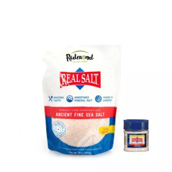 Redmond Real Salt, Fine Refill Pouch (26oz/737g) + Realsalt shaker 55grams