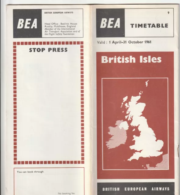 BEA Flugplan Timetable 1961 British Isles