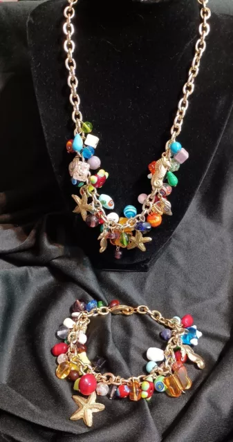 Antica Murrina Venezia Gorgeous Necklace & Bracelet Set Murano Beads Ocean Theme
