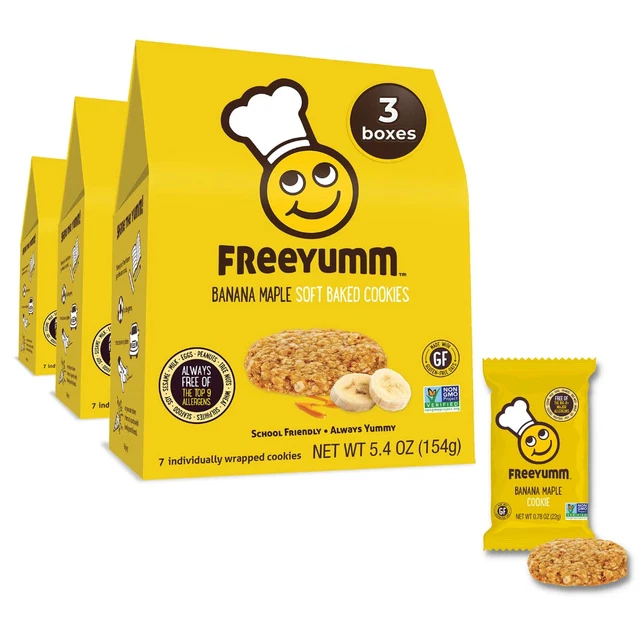 Freeyumm - Banana Maple Soft Baked Cookies - Plant Based with Real Fruit - Aller